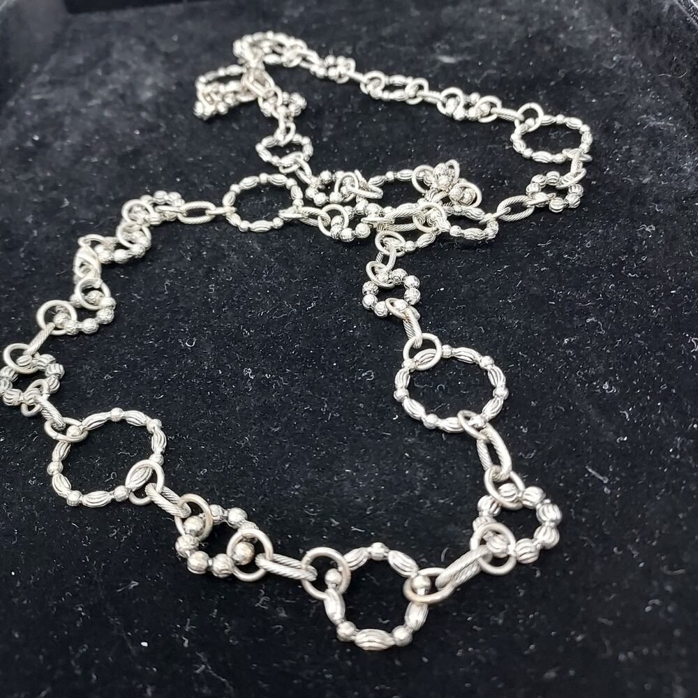 Chain Necklace Aged Silver Tone Heavily Textured Links 35"